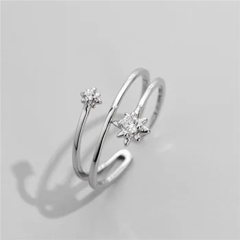 Sodrov S925 argint versiunea coreeană de stea cu șase colțuri strat dublu inel de sex feminin diamant personalizate inel reglabil