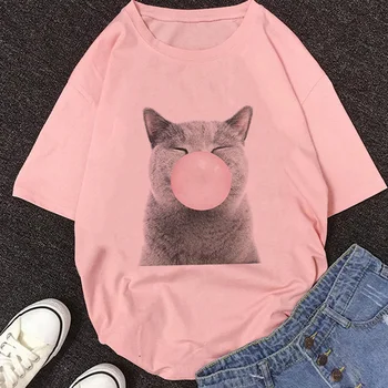 2020 Kpop Estetice Camisas Mujer Harajuku T-Shirt Kawaii Pisica Mica De Imprimare De Vara Cu Maneci Scurte Streetwear Chic Topuri Casual Tee