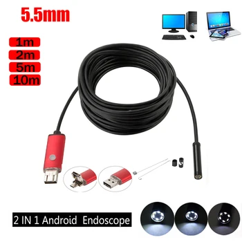 2m Cablu de 5,5 mm Lentilă Mirco USB Android OTG USB Camera Endoscop rezistenta la apa IP67 Șarpe Tub Țeavă de Android USB Endoscop 480P