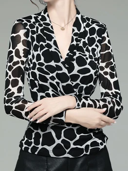 Femei Primavara Toamna Bluza Stil Camasa Femei V-Neck Maneca Lunga Slim Tipărite coreean Elegante, Topuri SP1358