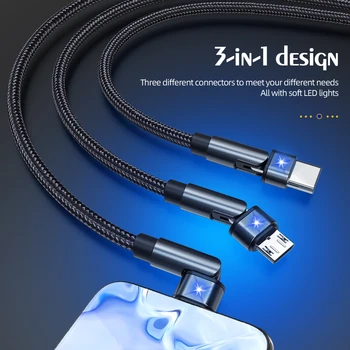 Ihuigol 120cm 3 în 1 Cablu de Iluminat Pentru iPhone 12 11 Pro Samsung, Xiaomi, Huawei Micro USB de Tip C Roti Repede Cabluri de Încărcare Cablu