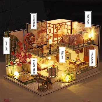 Diy casă de Păpuși în Miniatură Model de Kit de Mobilier Casa Papusa Stil Chinezesc Casa de Lemn Pentru Adulți, Jucării Pentru Copii, Cadou de Anul Nou