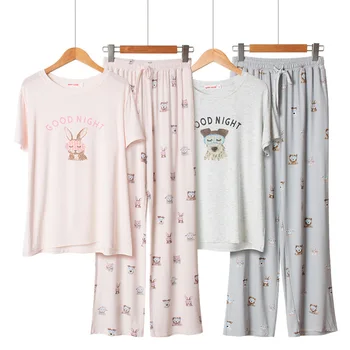 Casual Somn Costum Modal îmbrăcăminte de noapte 2 BUC Tricou și Pantaloni Femei Sleepwear Set de Pijama Largi Pijamale, Lenjerie Intima Moale Homewear