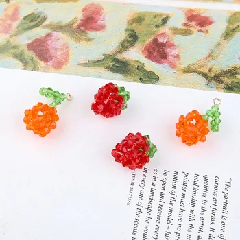 Noua Sticla lucrate Manual Crstyal ștrasuri din mărgele Margele Țesute Croșetat Bijuterii Charms 10buc Flori de Căpșuni Fructe Cercei Pandantive Ornamente