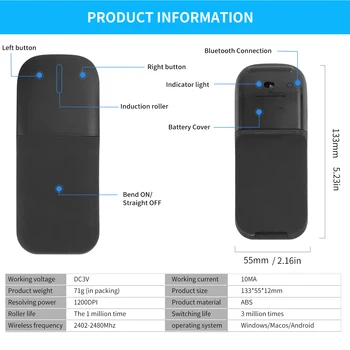 Zienstar Wireless Pliabil Arc Mouse Pliabil Bluetooth Touch Soareci de Calculator,Laptop și Tabletă