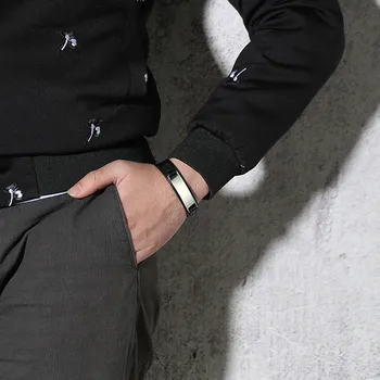 Vnox Nou design Elegant pentru Bărbați Brățară din Piele Neagră Gratuit Gravare 12MM Personalizate ID Pulseira Masculina Lungime Reglabilă