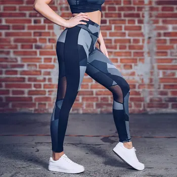 Femeile de Imprimare care Rulează Costume Sport Elastic de Fitness Ropa deportiva mozaic Talie Mare plasă de Yoga Pantaloni sport Set Sport