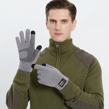 Iarna Chenille Tricotat Mănuși Bărbați în aer liber Vânt Plin deget Mănuși Îngroșa Cald Ecran Tactil de Alpinism Schi Mănuși