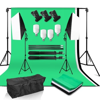 Studio foto Softbox Kit de Iluminat 4buc 25W Lampa Becuri 50*70cm Softbox 2*2m Fundal Sistem de Sprijin 3 Culoare de Fundal Pânză