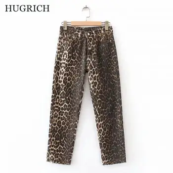 2020 Moda pentru Femei Trunchiate Pantaloni cu Talie Înaltă Slim Stretch Leopard Jeans All-Meci Subțire Pantaloni Drepte Trend Toamna anului Nou