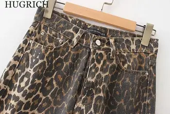 2020 Moda pentru Femei Trunchiate Pantaloni cu Talie Înaltă Slim Stretch Leopard Jeans All-Meci Subțire Pantaloni Drepte Trend Toamna anului Nou