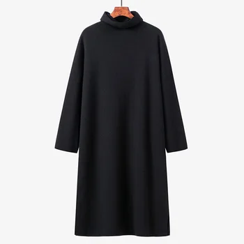 Over-the-genunchi fusta culoare solidă gât înalt bottom pulover fusta grăsime mm plus dimensiunea femei iarna rochie din tricot negru