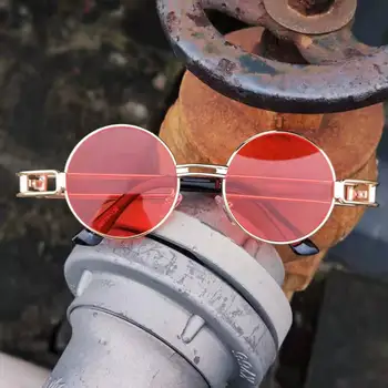 Steampunk Ochelari de Soare Barbati Femei Brand Design Vintage 2019 Cadru Metalic de Aur Negru Rotund Ochelari de Soare pentru Barbati Red Masculin Cadou