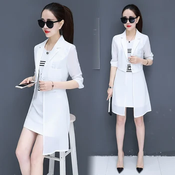 Moda coreeană noul mini șifon rochie de rezervor și de lungă top blazer două pc-uri doamnă birou costum fată rochie de design de haine de vară