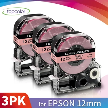 Topcolor 3PK Negru pe Roz Eticheta Banda 12mm*8m Înlocuiți Epson Label Maker Scris SC12PW Etichetare pentru LW-600P LW-K400 Printer
