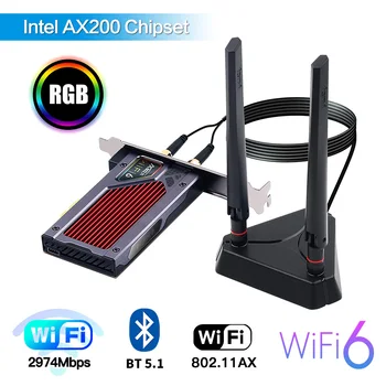WiFi 6 AX200NGW 3000Mbps PCI Express Card WiFi 802.11 AX Dual Band 2,4/5Ghz BT 5.1 Gaming RGB Pentru Gamer CSGO PUBG LOL Overwatch
