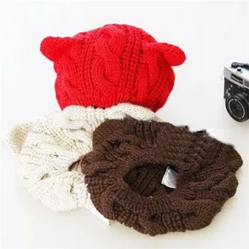 Minunat Urechi de Pisică Pălărie Beanie pentru Femei Caldă Culoare Solidă Hip-hop Capac Fete Drăguț de Iarnă Tricotate Chelioși Căciuli de Schi Capace