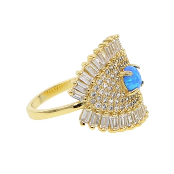 Aur umplut de calitate de top rotund albastru opal Bijuterie bijuterii de moda scântei bling cz turc modern deochi Aur culoare inel