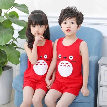 Copii Haine de Vară Set Pentru Baieti Fete Blaturi Vesta + Pantaloni scurți pantaloni Scurți de Desene animate Totoro Printuri de Bumbac Copii Veste T-shirt Tees