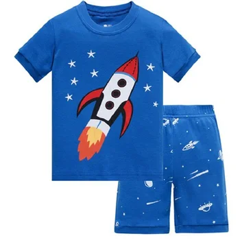 Albastru De Rachete Baietel Pijamale Seturi De Haine Bumbac Desene Animate Copii Acasă Uzura 2 3 4 5 6 7 An Copiii Tricouri Pantaloni Scurți