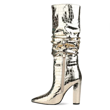 Dovereiss Moda pentru Femei Pantofi de Iarna noi, Elegante, sexy culoare Pură cu Fermoar lumina de aur tocuri Indesata cizme Genunchi ridicat Concis 34-45