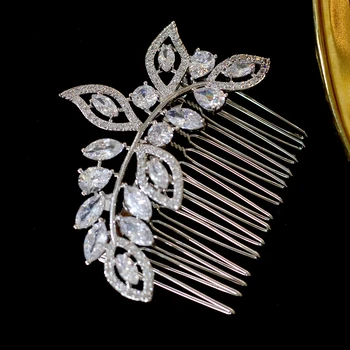 De înaltă calitate elegant zirconia frunze de aur / argint cristal pieptene de par mireasa tiara de nunta accesorii de par