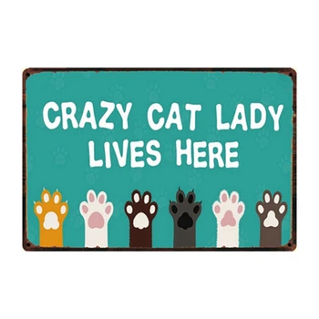 [ Kelly66 ] Crazy Cat Lady Locuiește Aici de Metal Semn Tin Poster Decor Acasă Bara de Perete de Arta Pictura de 20*30 CM Dimensiune y-2155