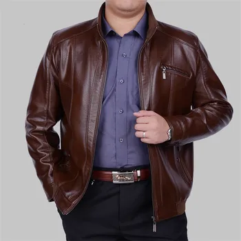 Geaca de piele barbati Primavara Toamna business Casual sacou Barbati de varsta Mijlocie, veste cuir homme jaqueta masculina de couro HH021