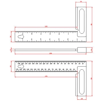 Inch Metrice de Măsurare Instrument pentru prelucrarea Lemnului tip T Scrib Marca Instrument de Măsurare din Aliaj de Aluminiu de Precizie Cross-calibrare Conducător