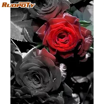 RUOPOTY 40x50cm Fara rama Tablou De Numere Manual Diy Încadrată Pe Canvas Trandafir Rosu Floare Fotografie De Numărul de Arta de Perete Vopsea