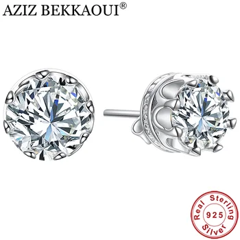 BEKKAOUI AZIZ Autentic Argint 925 Clasic Clar Cubic Zirconiu Coroană Mică Cercei Stud pentru Femei Bijuterii de Argint