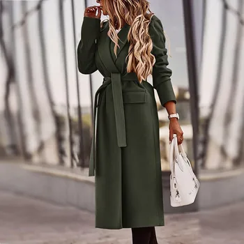 Femei Vrac Rever Cardigan de Culoare Solidă Maneca Lunga Mid-lungime Sacou Lână Haină de Lână Sacou Femei Streetwear Sacou Haina