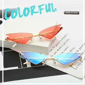 2020 Moda ochelari de Soare Ochi de Pisica Film Metalic Ochelari Ocean Foaie fără ramă Oglindă Lentile de Epocă Triunghi Îngust UV400 Ochelari