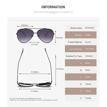 AEVOGUE ochelari de Soare pentru Femei-Pilot de Brand Designer de Vară Stil Oglindă Dublă Cadru Metalic de Lux Ochelari de Soare UV400 Feminin AE0386