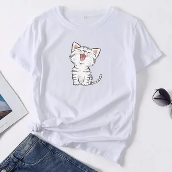 Vara Femei T Shirt S-5XL Plus Dimensiune Bumbac Pisica Minunat Print cu Maneci Scurte Femeia Teuri Topuri Casual Pierde O-Gât de sex Feminin Tricou