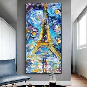 Turnul Din Paris Van Gogh, Noapte Înstelată Pictura in Ulei pe Panza de Artă Cuadro Postere si Printuri Nordic Poza Perete pentru Camera de zi