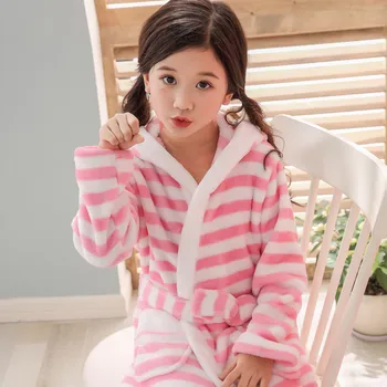 Noi de Iarna Cald Halat de baie pentru Copii Prelungit Flanel Halate de 5-14 Ani, Fete și Băieți, Pijamale cu Dungi din Bumbac Halat de baie Copii