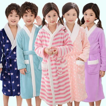 Noi de Iarna Cald Halat de baie pentru Copii Prelungit Flanel Halate de 5-14 Ani, Fete și Băieți, Pijamale cu Dungi din Bumbac Halat de baie Copii
