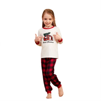 AA 2020 Crăciun Părinte-copil, Familie Costum Carouri Imprimare Scrisoare Gâtul Rundă Clasic Pijamale