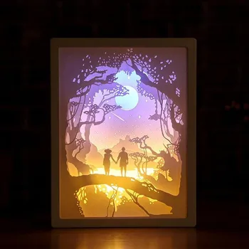 3D Creative Papercut Cutie de Lumină Lampă de Noapte Model de Hârtie Umbra Masă LED de Culoare Birou Rama Tablou Cutie Q3U9