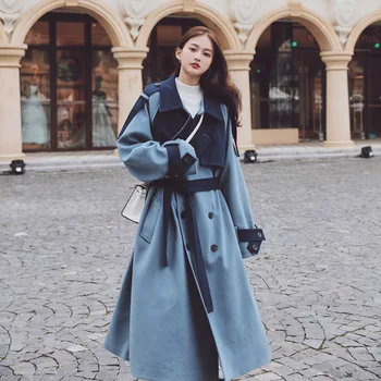 Haină de lână Pentru Femei 2020 Nou Gros de Iarna Cald Albastru Mozaic Dublu Rânduri Libere coreean Lână Outwear Jacket casaco feminino