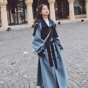Haină de lână Pentru Femei 2020 Nou Gros de Iarna Cald Albastru Mozaic Dublu Rânduri Libere coreean Lână Outwear Jacket casaco feminino