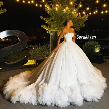 Vintage Printesa Rochie de Bal Rochii de Mireasa Strapless arab Dubai Alb Rochiile de Mireasa Volane Fusta vestido de noiva 2021