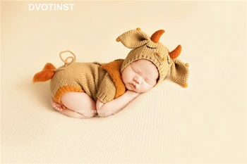 Dvotinst 2021 Copil Nou-Născut Fotografie Recuzită Drăguț Vaca Set Haine Tricotate Pălărie Salopetă Papusa Accesorii De Studio, Sedinte Foto Elemente De Recuzită