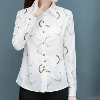 De primăvară de Toamnă Noile Tricouri Imprimate Roz Negru Alb Tricou Femei Office-coreean cu Maneca Lunga-Bluze Sifon Subțire Top Blusas Mujer