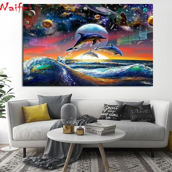 5D DIY Diamant pictura Peisaj Spațiu planeta delfinii animal Diamant broderie crossstitch decor acasă
