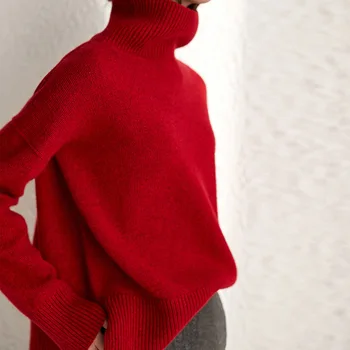JINJIAXIANThickened turtle neck pentru femei de moda toamna/iarna vrac exterior purta pulover de cașmir femei bază tricotate pulover femei
