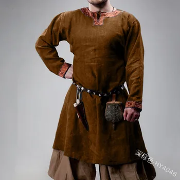 COLDKER Bărbați Adulți Cavaler Medieval Warrior Costum de Halloween Tunica Îmbrăcăminte varsta de mijloc Viking Pirat Saxon Tricou