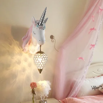 Nordic Unicorn Roz Led Lampă De Perete Simplu Princess Dormitor Lampă De Noptieră Fata Roz Creative Cameră Murală Lampă De Perete Desene Animate Lampa