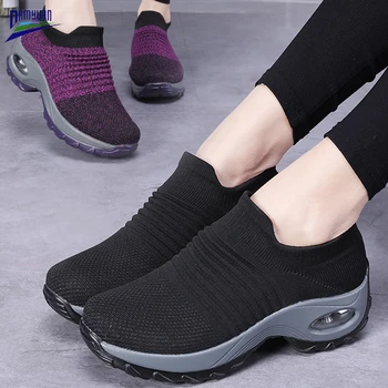 Damyuan Pantofi Plat pentru Femei de Tricotat Platforma Mocasini Zapatos De Mujer non alunecare Respirabil Tenis Feminino Moale Ciorap Adidași Femei
